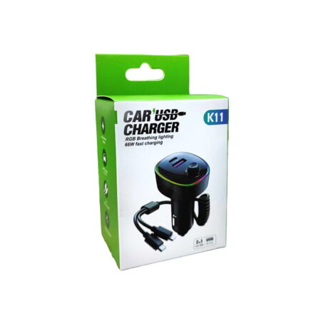 Φορτιστής Αυτοκινήτου με USB RGB 66W K11 - 2in1 Car USB charger - Image 2