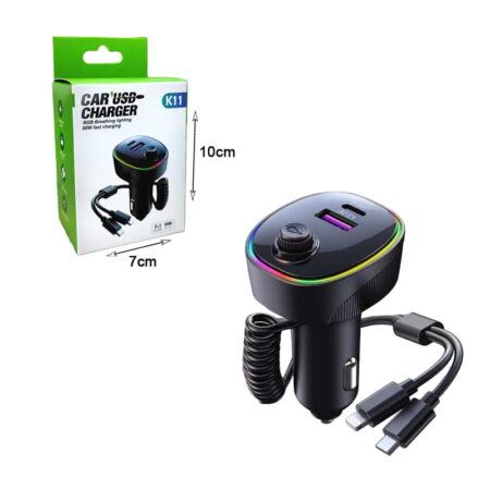 Φορτιστής Αυτοκινήτου με USB RGB 66W K11 - 2in1 Car USB charger - Image 3