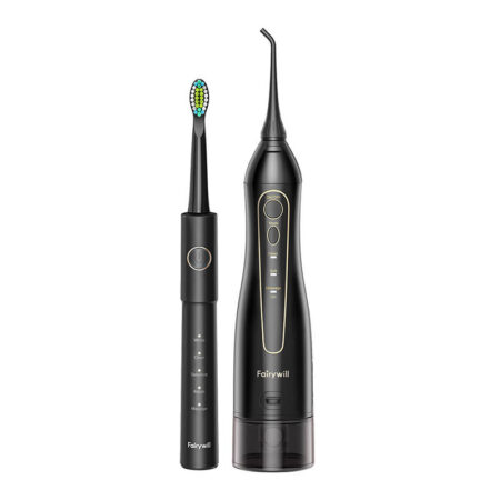 Sonic toothbrush with tip set and water fosser FairyWill FW-5020E + FW-E11 (black) - Image 4