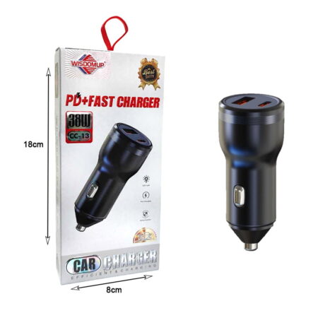 Wisdomup Φορτιστής Αυτοκινήτου με 2 θύρες CC-13 38W - PD + Fast car charger - Image 2