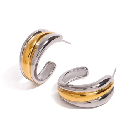 Γυναικείοι Ατσάλινοι Κρίκοι Δίχρωμοι - Women&apos;s Steel Hoop Earrings Two-Tone